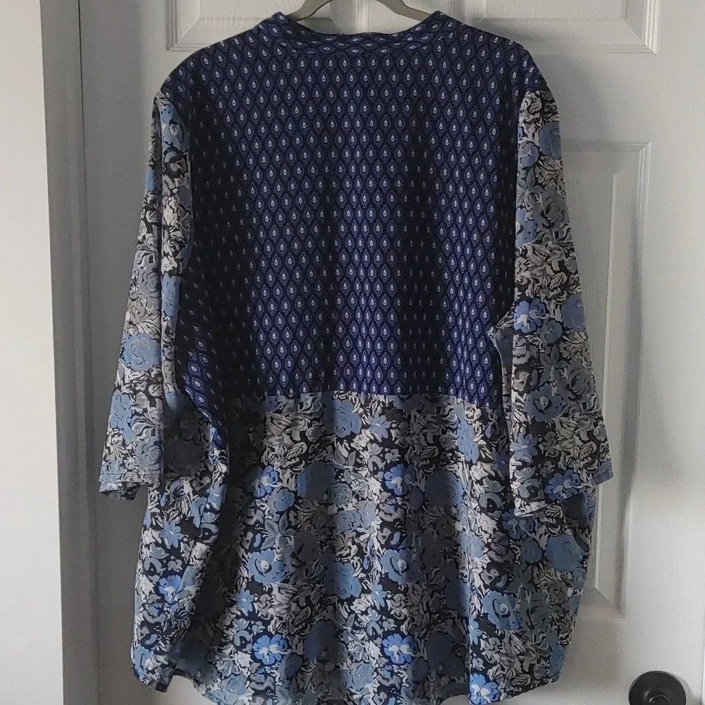 Ulla Popken Bohemian V-Neck Blouse Plus Sz 24/26 Peasant Baby doll Style EUC